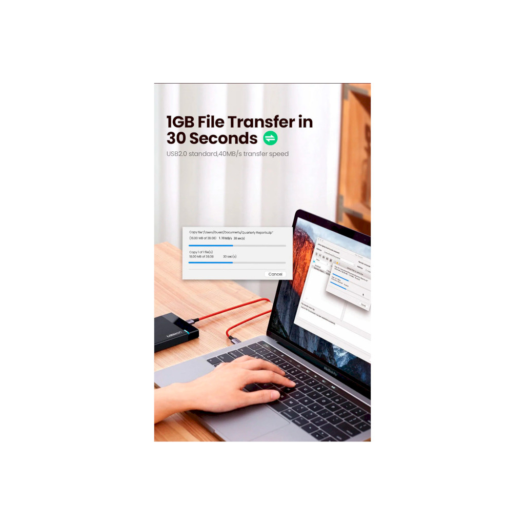 Дата кабель USB 2.0 AM to USB-C 1.0m US294 red Ugreen (60186) - зображення 5