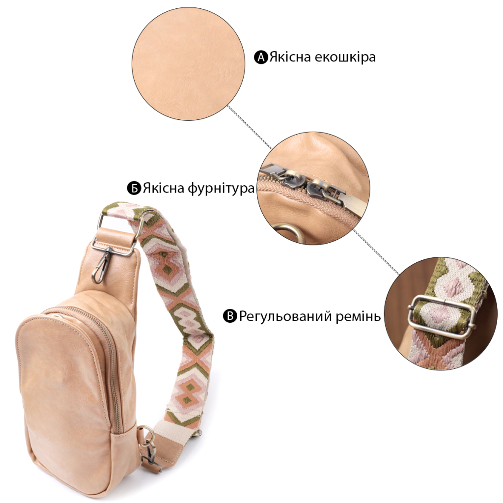 Сумка Vintage З екошкіри Світло-коричнева (22790) - зображення 4