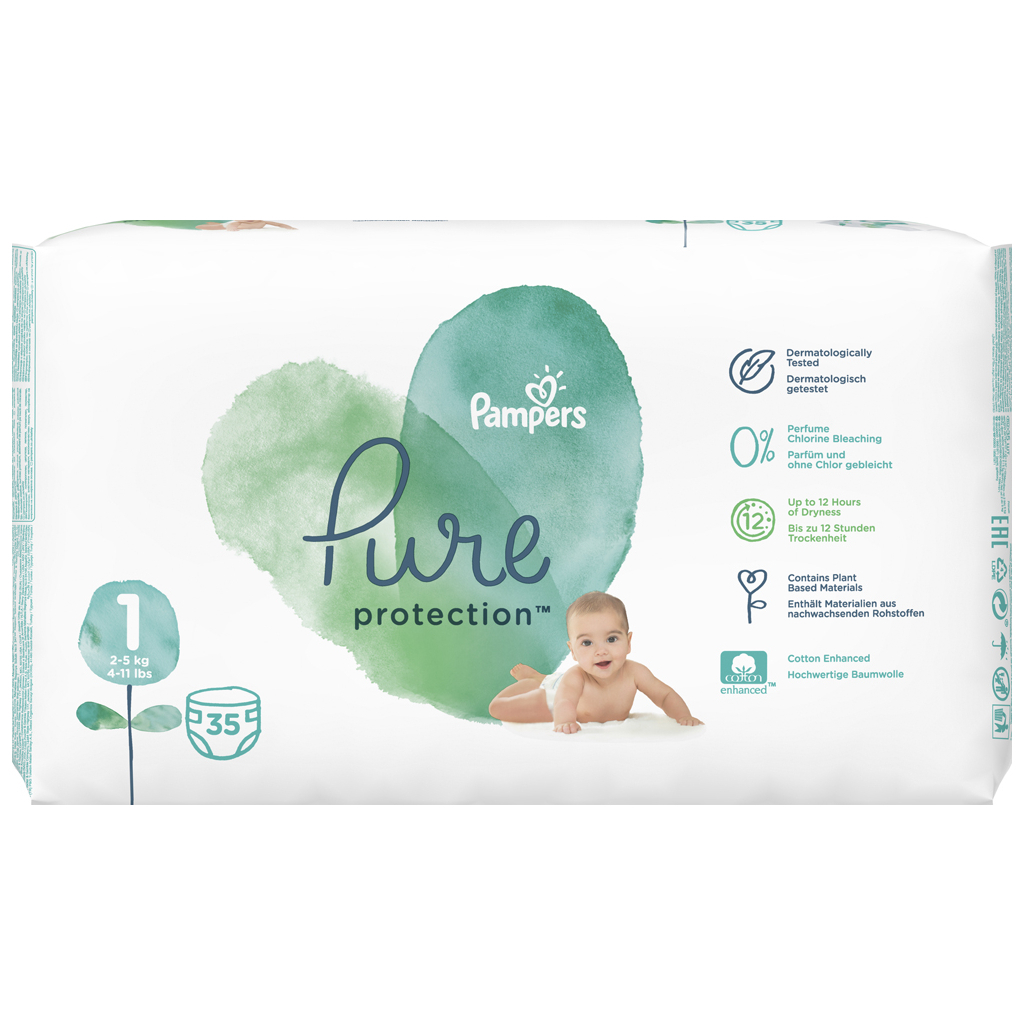 Підгузки Pampers Pure Protection Розмір 1 Newborn 2-5 кг 35 шт. (8001841023120) - зображення 2