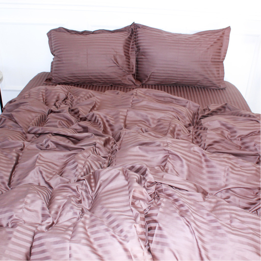 Постільна білизна MirSon Satin Stripe 30-0006 Dark Brown 160х220 Полуторна Євро (2200005249444) - зображення 1