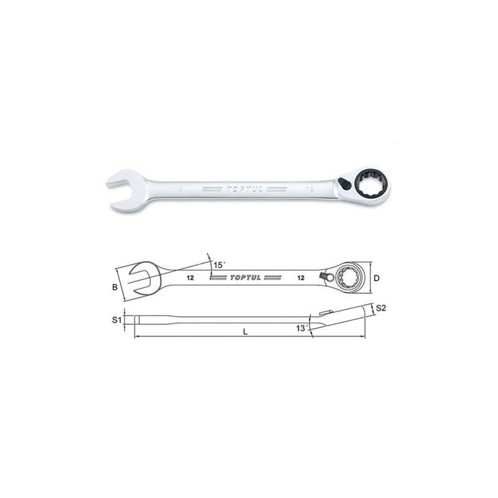 Ключ Toptul комбінований тріскачковий з реверсом 8мм (ABAF0808) - зображення 2
