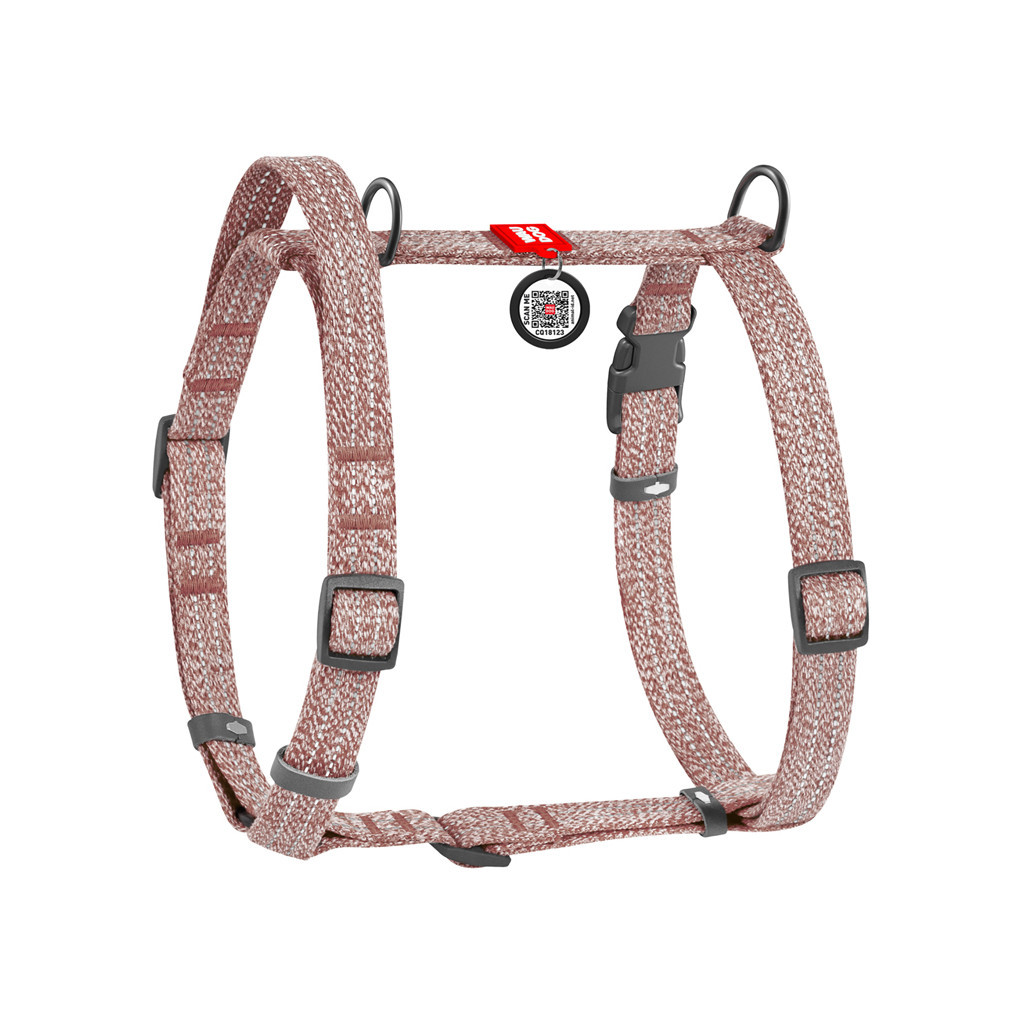 Шлея для собак WAUDOG Н-подібна Re-cotton з QR паспортом, світловідбивна M коричнева (25926) - зображення 2