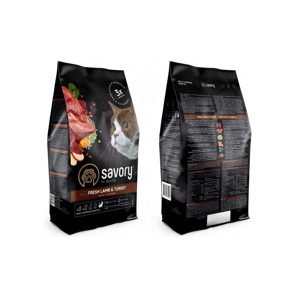 Сухий корм для кішок Savory Adult Cat Sensitive Digestion Fresh Lamb and Turkey 400 г (4820232630075) - зображення 2