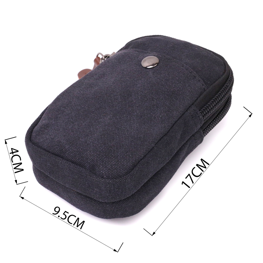 Сумка Vintage Чохол на пояс з металевим карабіном з текстилю Чорна (22223) - зображення 3