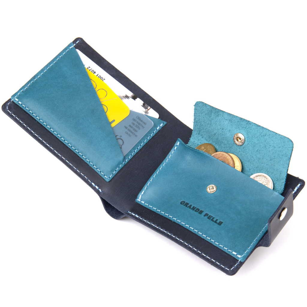 Портмоне Grande Pelle З натуральної шкіри Темно-синє (11461) - зображення 5