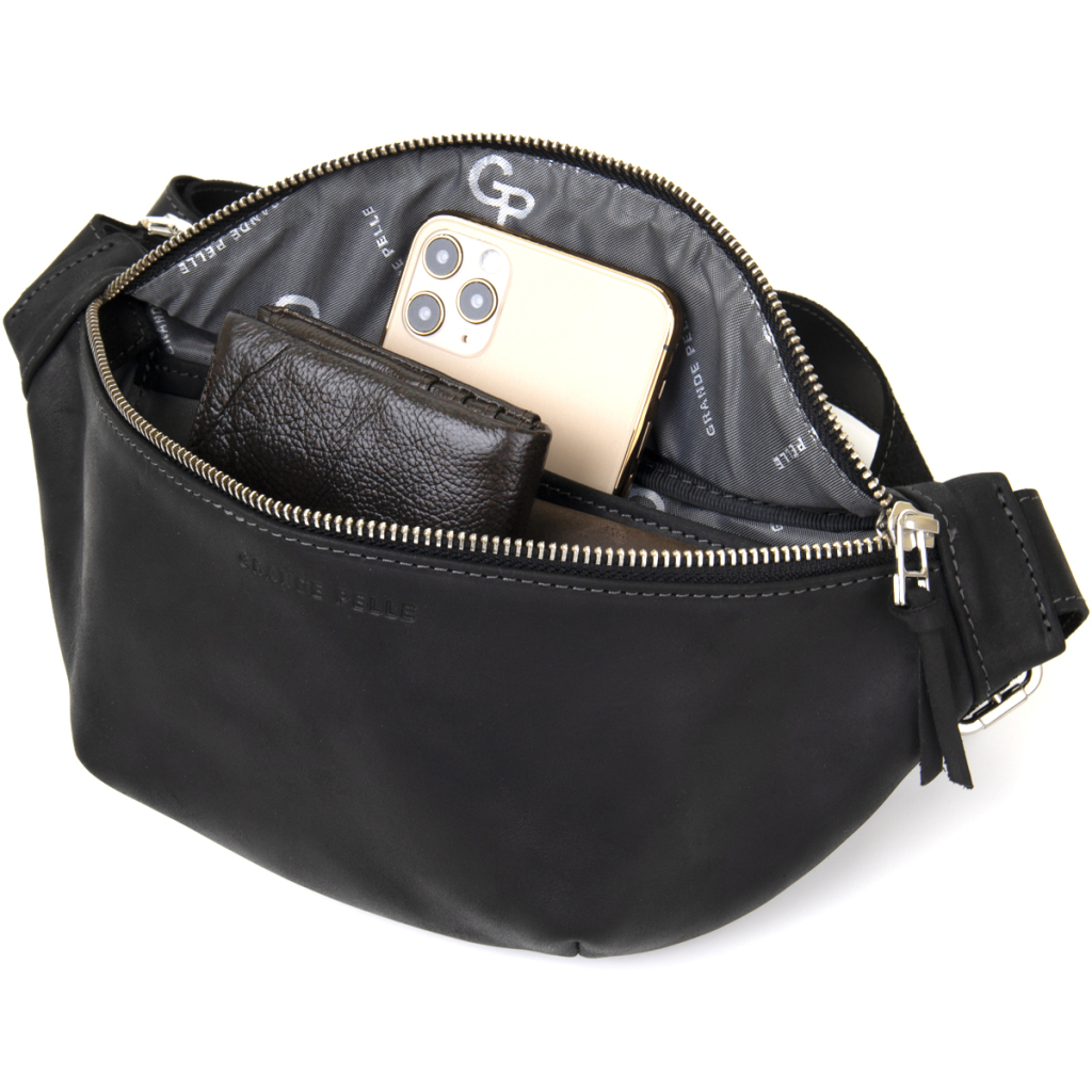 Сумка Grande Pelle Бананка унісекс вінтажна Чорна (11144) - зображення 5