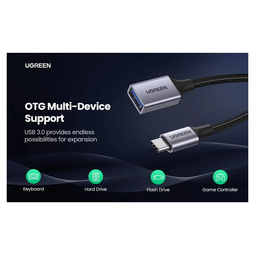 Перехідник OTG USB 3.0 AF to USB-C 0.1m US378 black Ugreen (70889) - зображення 9