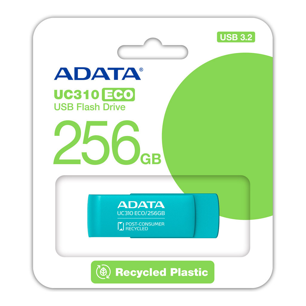 USB флеш накопичувач ADATA 256GB UC310 Eco Green USB 3.2 (UC310E-256G-RGN) - изображение 5