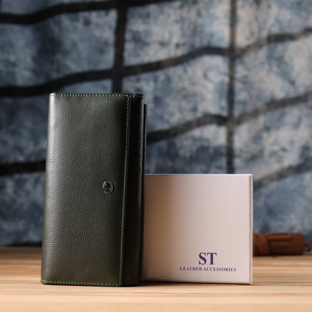 Гаманець ST Leather З натуральної шкіри Зелений (23068) - зображення 11