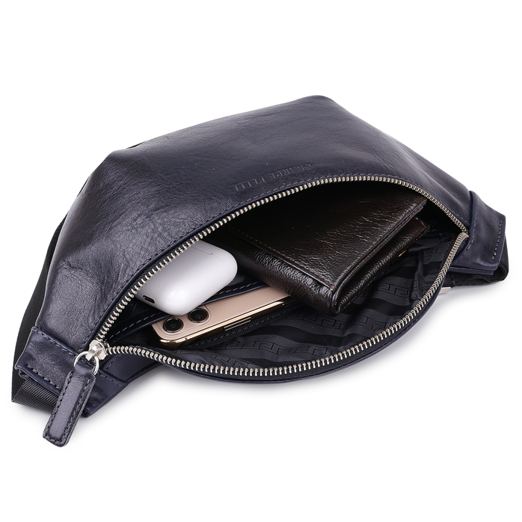 Сумка Grande Pelle Шкіряна бананка унісекс Синя (11569) - зображення 6