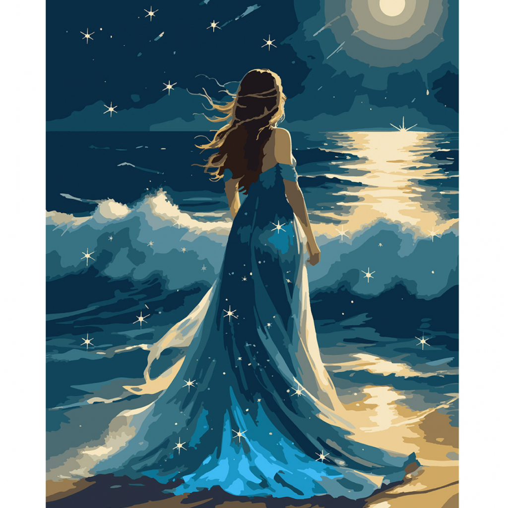 Картина по номерам Santi Дівчина і хвилі ночі, 40*50см, LED підсвітка (955105) - зображення 1