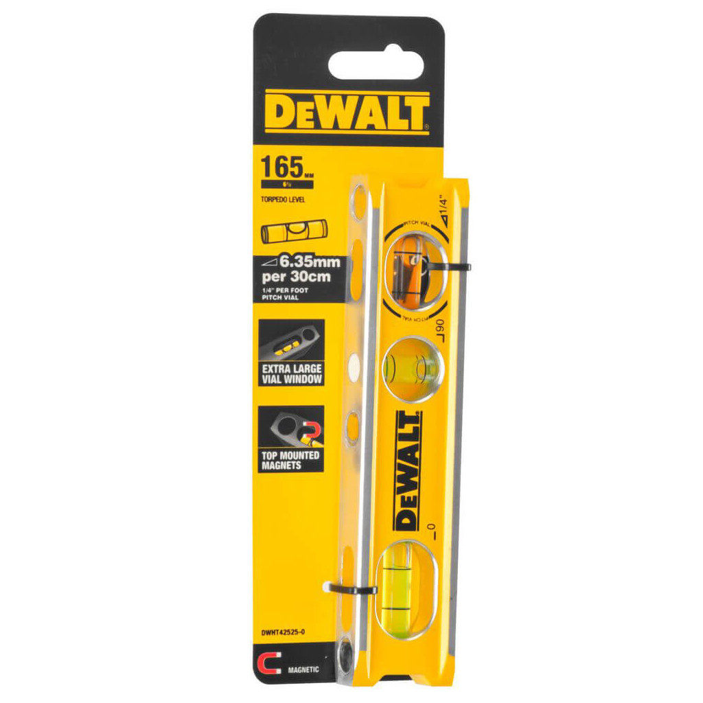 Рівень DeWALT BILLET TORPEDO, алюмінієвий, 165 мм, 3 капсули, магнітний (DWHT42525-0) - зображення 4