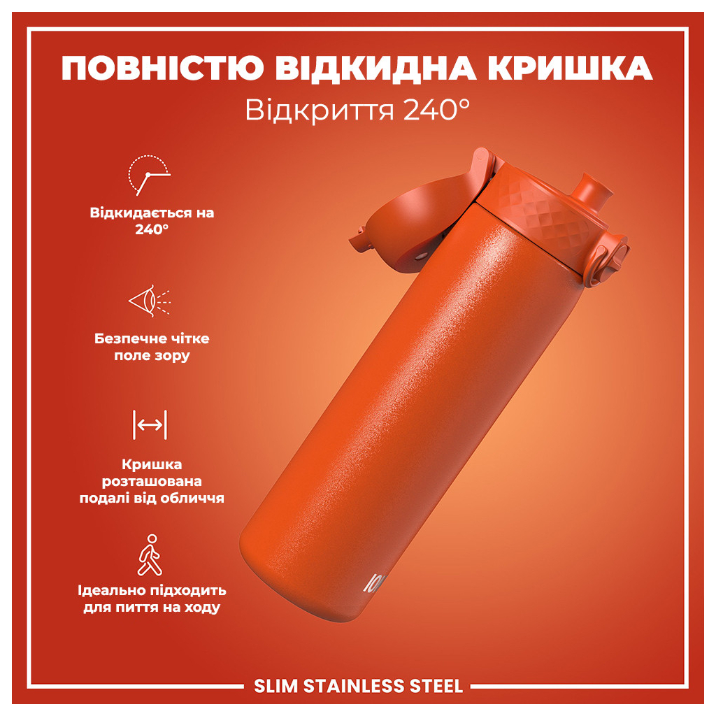 Пляшка для води ION8 OneTouch Stainless Steel 600 мл Hearty Orange (I8SS600HORG) - зображення 3
