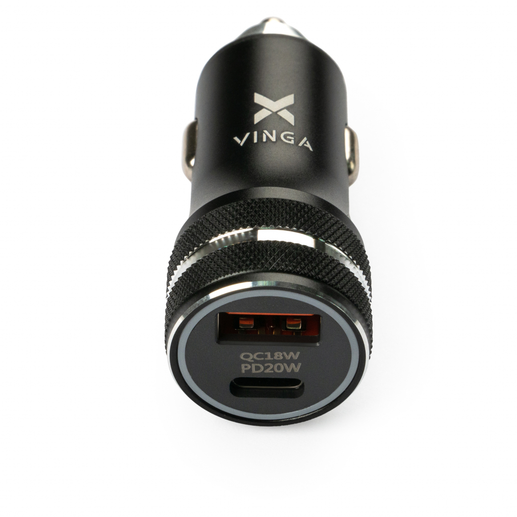 Зарядний пристрій Vinga QC3.0 + PD Quick Car Charger aluminium 36W Max black (VCCQPAC) - зображення 2