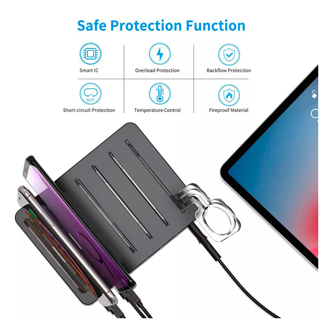Зарядний пристрій Choetech 6xUSB 68W Charing Station (6хUSB-A) 2xMicroUSB 2xLighting 2xUCB-C (Q3008-EU-BK) - зображення 3