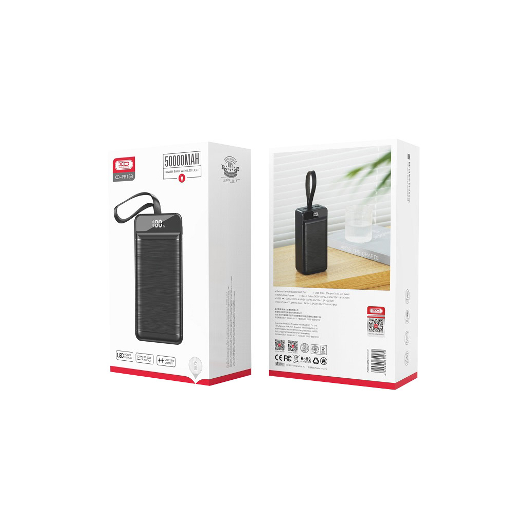 Батарея універсальна XO 50000mAh, PD/18W, QC3.0/22.5W, flashlight, Input(Micro,Type-C,Lightning), Output(3*USB,Type-C) (XO-PR158 / 29211) - зображення 5