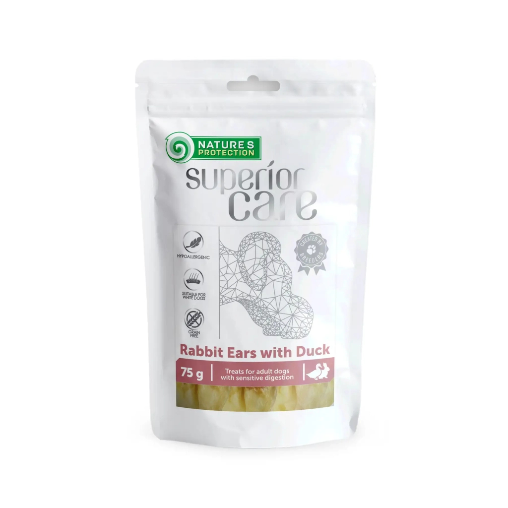 Ласощі для собак Nature's Protection Superior Care Rabbit Ears With Duck 75 г (SNK46119) - зображення 1