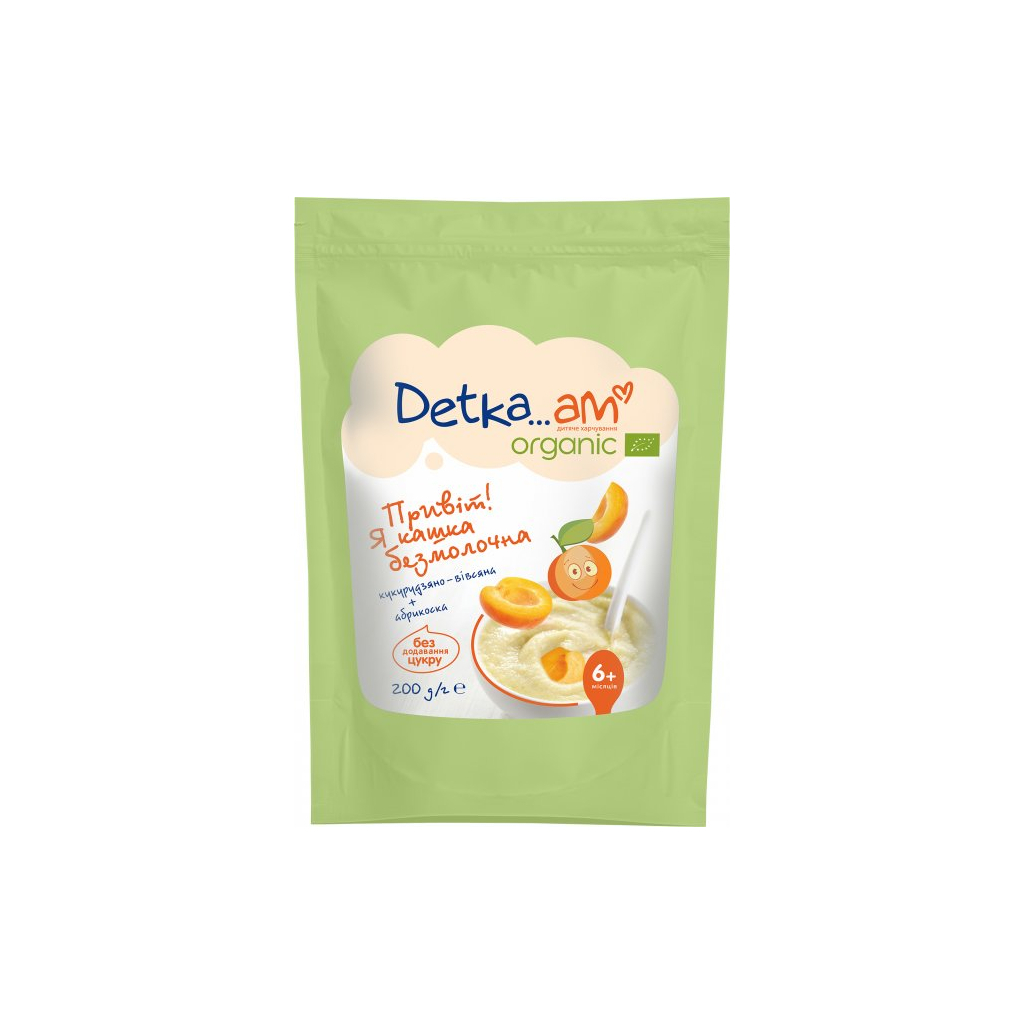 Дитяча каша Detka Am Organic безмолочна кукурудзяно-вівсяна з абрикосом 200 г (4820001521061) - зображення 1