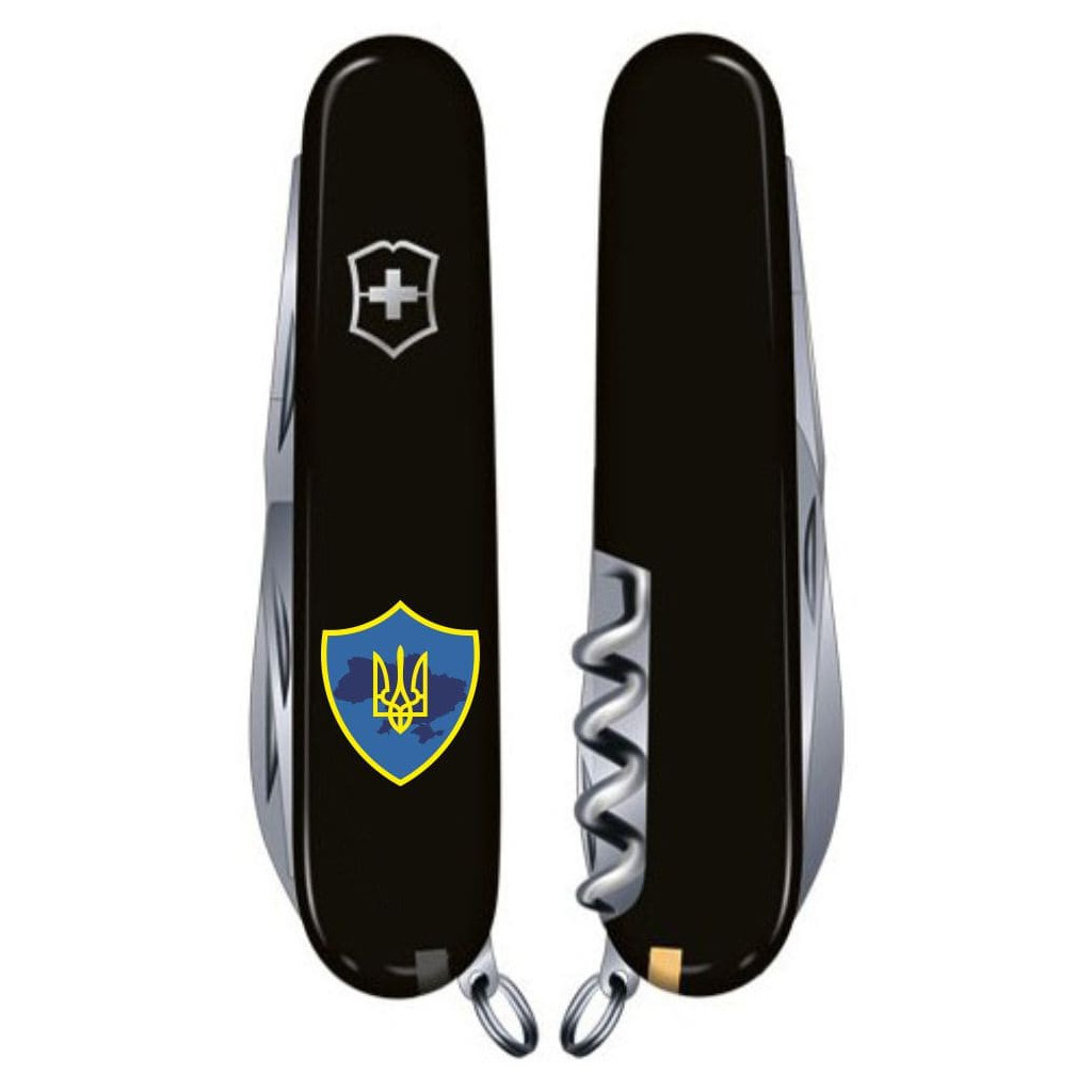 Ніж Victorinox Huntsman Ukraine 91 мм Чорний Тризуб на щиті (1.3713.3_T1080u) - зображення 2