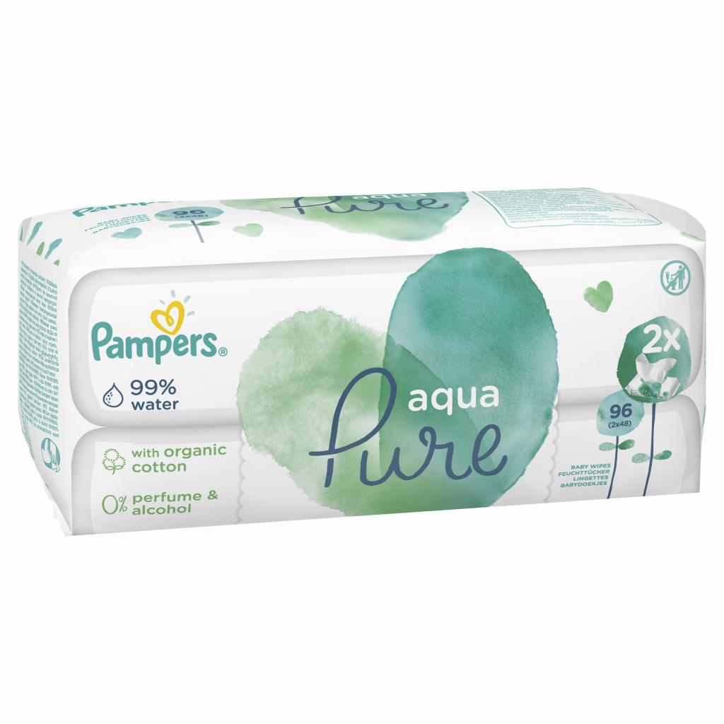 Дитячі вологі серветки Pampers Aqua Pure 2x48 (8001090603357) - изображение 3