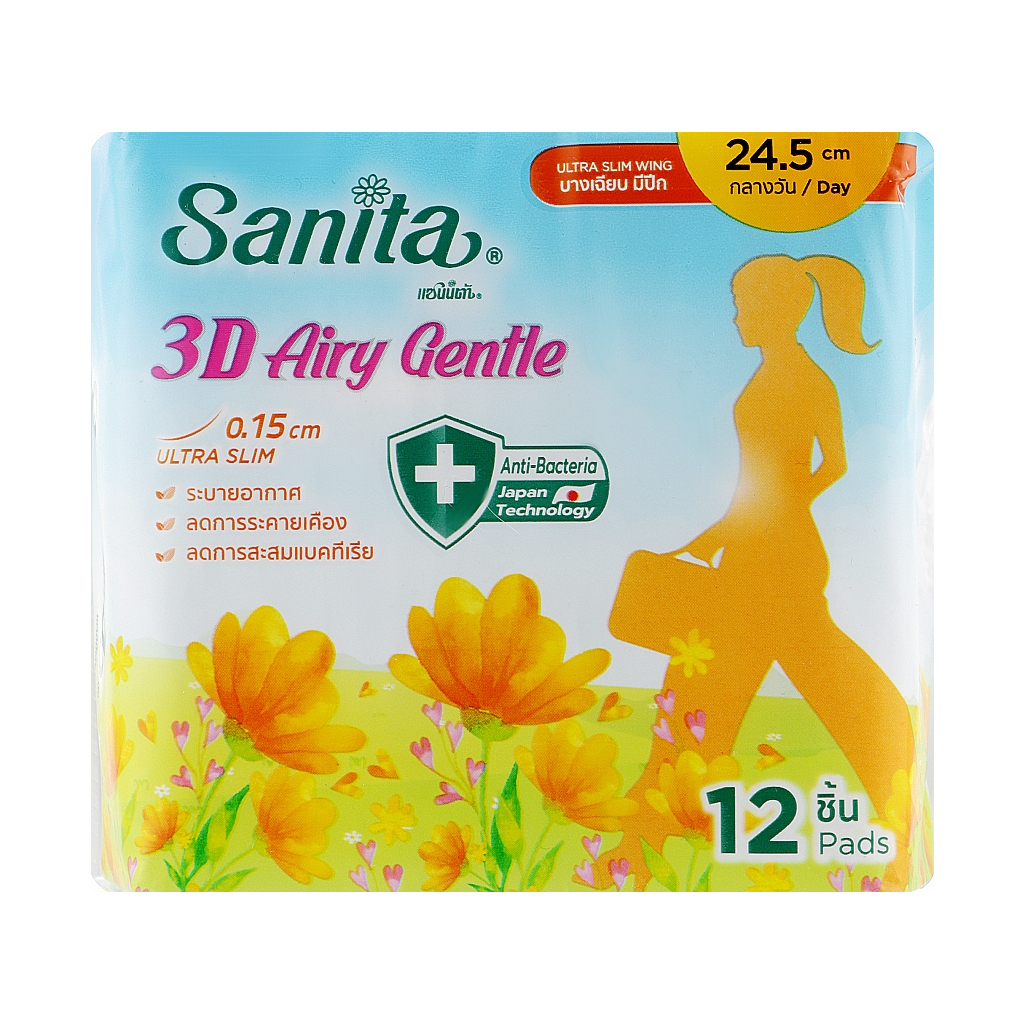 Гігієнічні прокладки Sanita 3D Airy Gentle Ultra Slim Wing 24.5 см 12 шт. (8850461090803) - зображення 1
