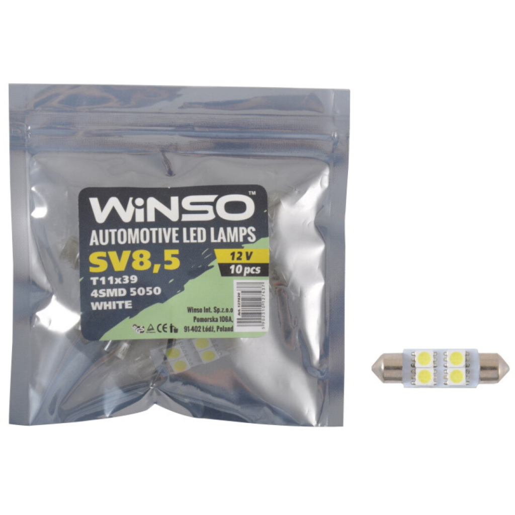 Автолампа WINSO SMD SV8.5 T11x39 4LEDS 5050 white (127430) - зображення 2