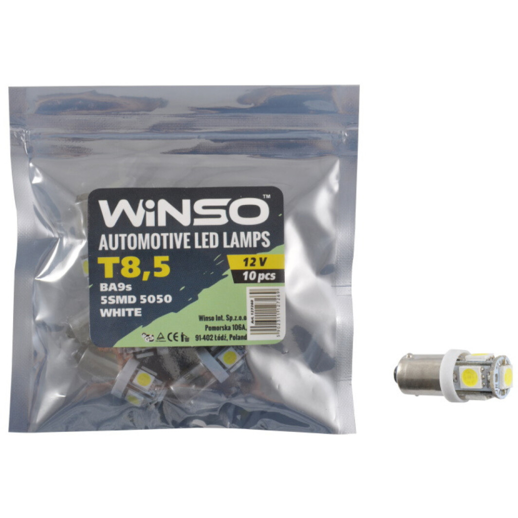 Автолампа WINSO SMD T8.5 BA9s 5LEDS 5050 white (127260) - зображення 2