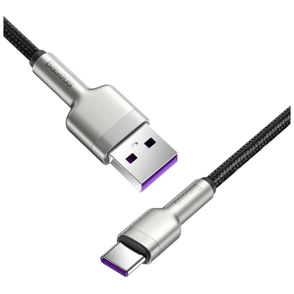 Дата кабель USB 3.1 AM to USB-C 0.25m 6.0A 66W Cafule Series Metal Black Baseus (CAKF000001) - зображення 3