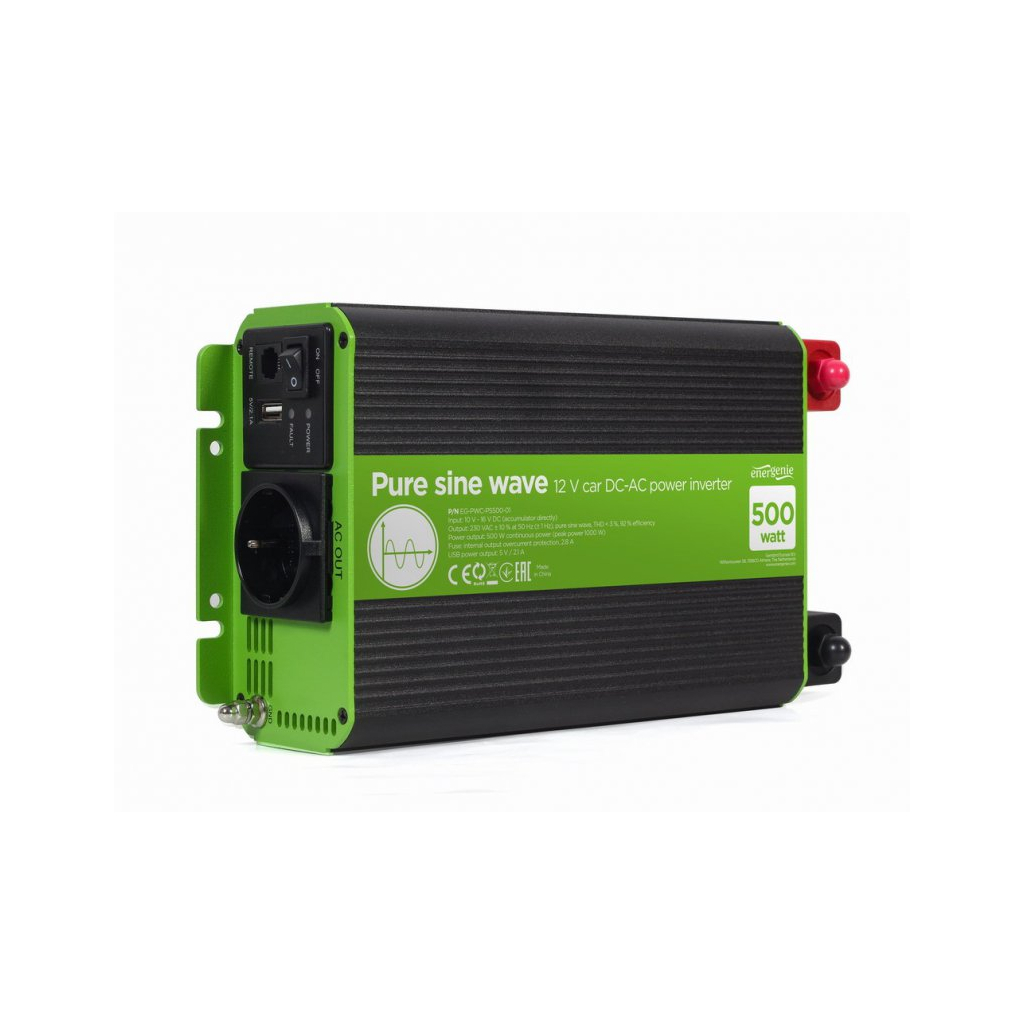 Автомобільний інвертор 12V/230V 500W (1000W peak power) чиста синусоїда EnerGenie (EG-PWC-PS500-01) - зображення 1