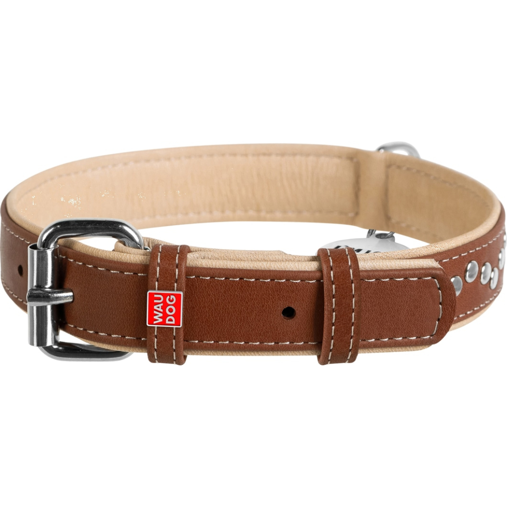 Нашийник для тварин WAUDOG Soft з QR паспортом металічні прикраси S коричневий (7197) - зображення 1
