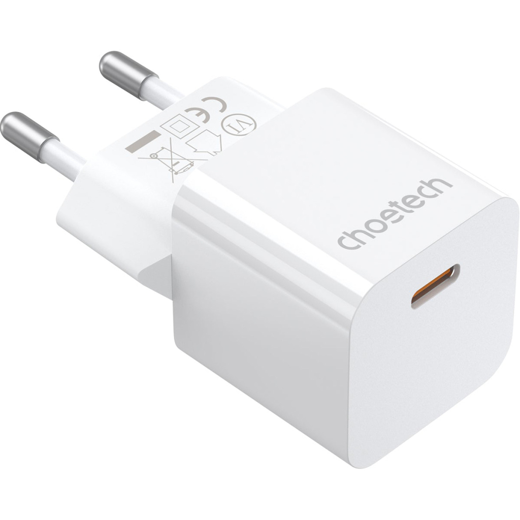 Зарядний пристрій Choetech GaN USB-C 20W QC3.0/PD/PPS (PD5010-EU-WH) - зображення 1