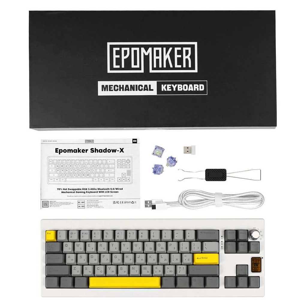 Клавіатура Epomaker Shadow-X 70 Wisteria Linear Switch Hot-Swap LCD Screen RGB Wireless/Bluetooth/USB UA White (SHX-W-WL) - зображення 12
