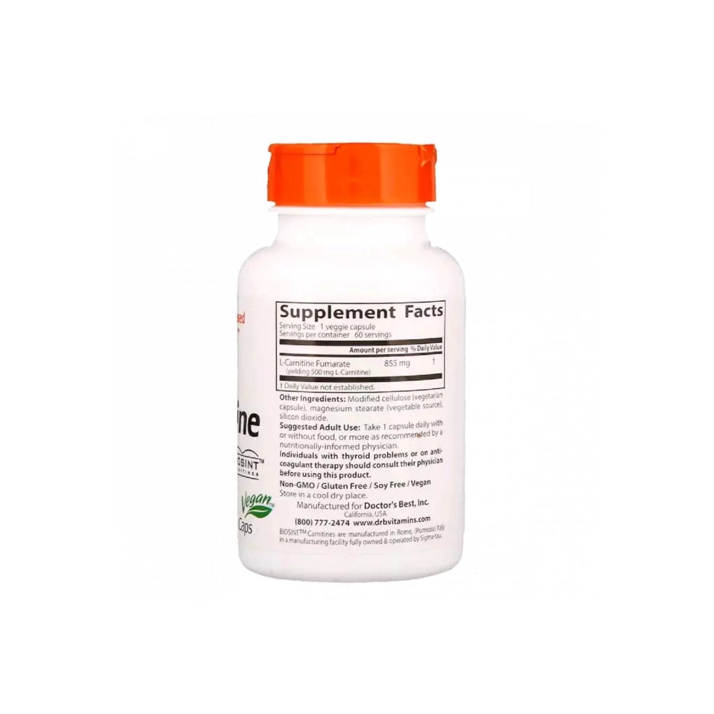 Амінокислота Doctor's Best L-Карнітин Фумарат, L-Carnitine Fumarate, 855 мг, 60 капсул (DRB-00106) - зображення 2