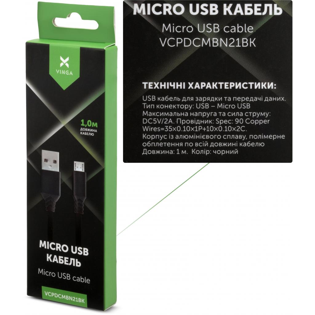 Дата кабель USB 2.0 AM to Micro 5P nylon 1m black Vinga (VCPDCMBN21BK) - зображення 4