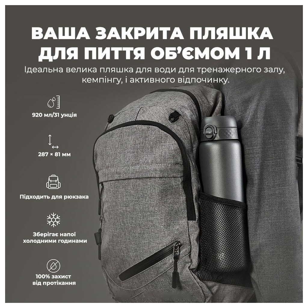 Пляшка для води ION8 OneTouch Vacuum Insulated 920 мл Grey (I8TS1000GRY) - зображення 5