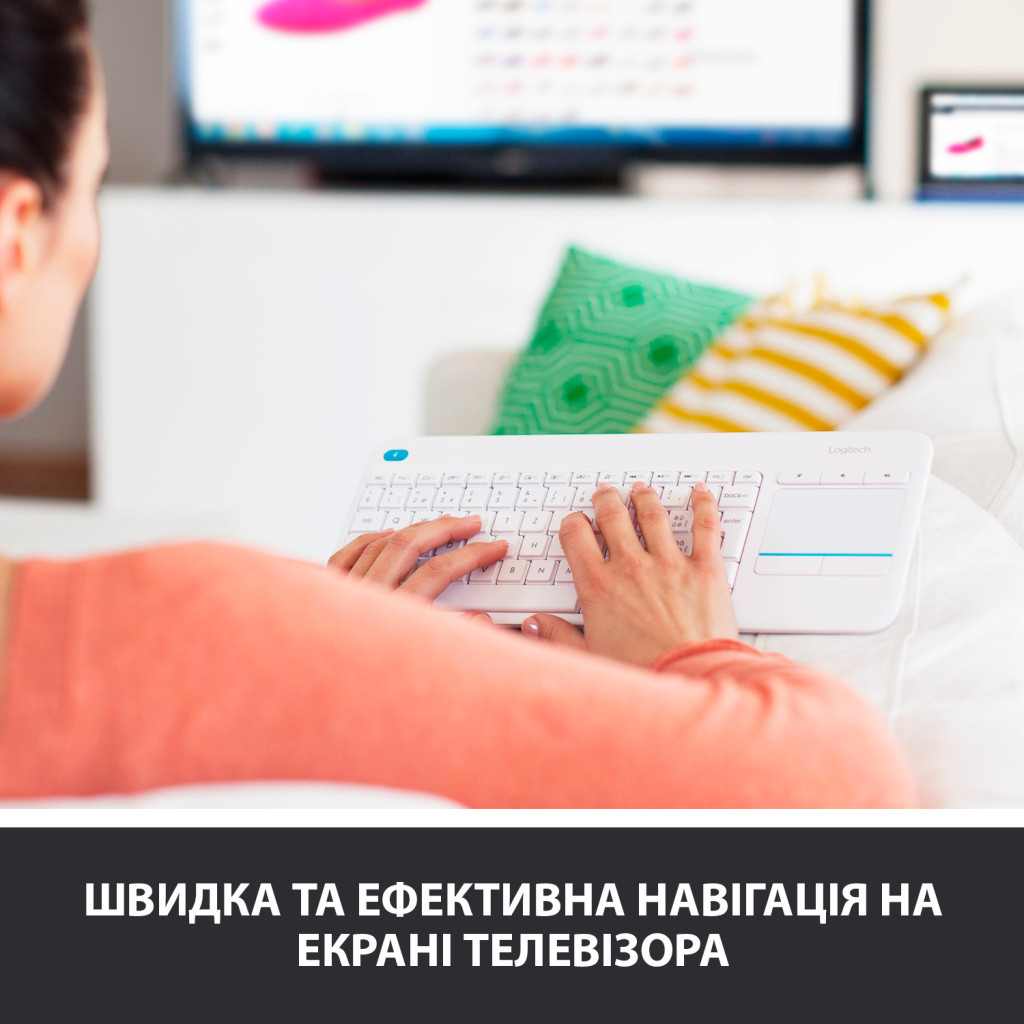 Клавіатура Logitech K400 Plus Touch Wireless UA White (920-007146) - зображення 2