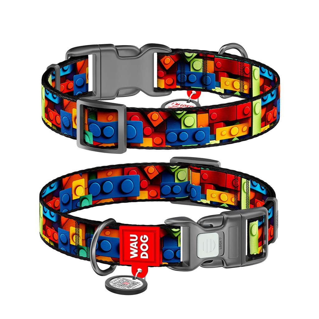 Нашийник для тварин WAUDOG Nylon з QR паспортом "Блоки" пластиковий фастекс S (280-4056) - зображення 1
