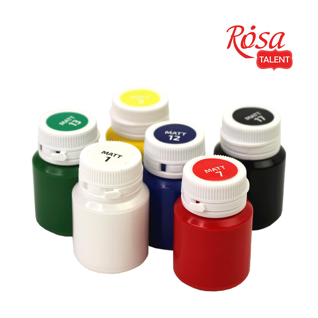 Акрилові фарби Rosa для декору матові 6 кол по 20 мл (4823098511700) - зображення 3