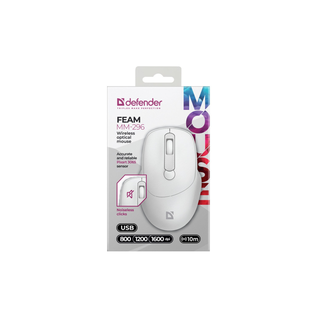 Мишка Defender Feam MM-296 Wireless White (52297) - зображення 3