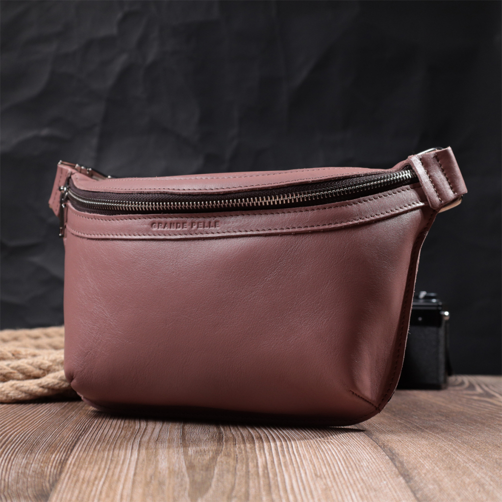 Сумка Grande Pelle Бананка з натуральної шкіри Бежева (22816) - зображення 9