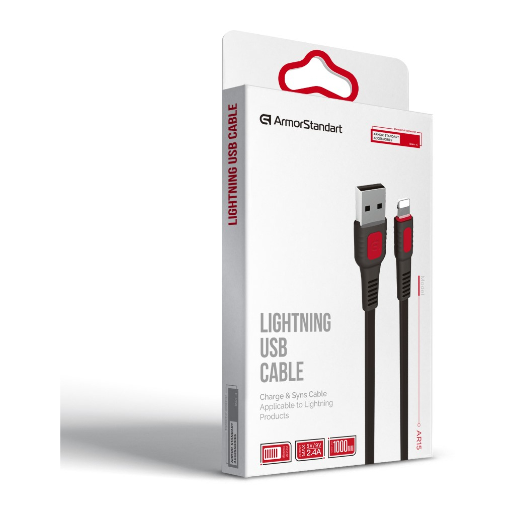 Дата кабель USB 2.0 AM to Lightning 1.0m AR15 2.4A black Armorstandart (ARM59537) - зображення 4