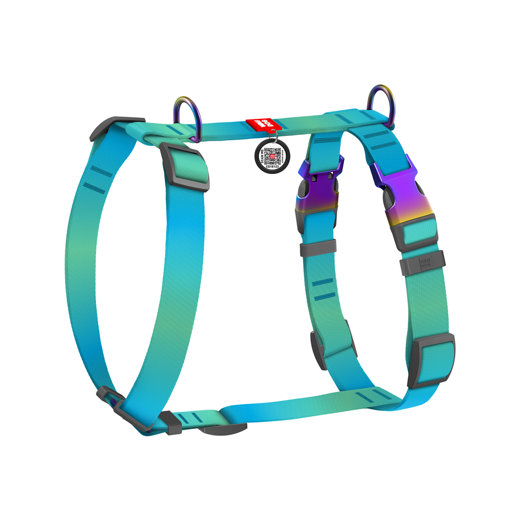 Шлея для собак WAUDOG Nylon Recycled анатомічна H-подібна з QR паспортом, градієнт, M блакитна (52872) - зображення 1