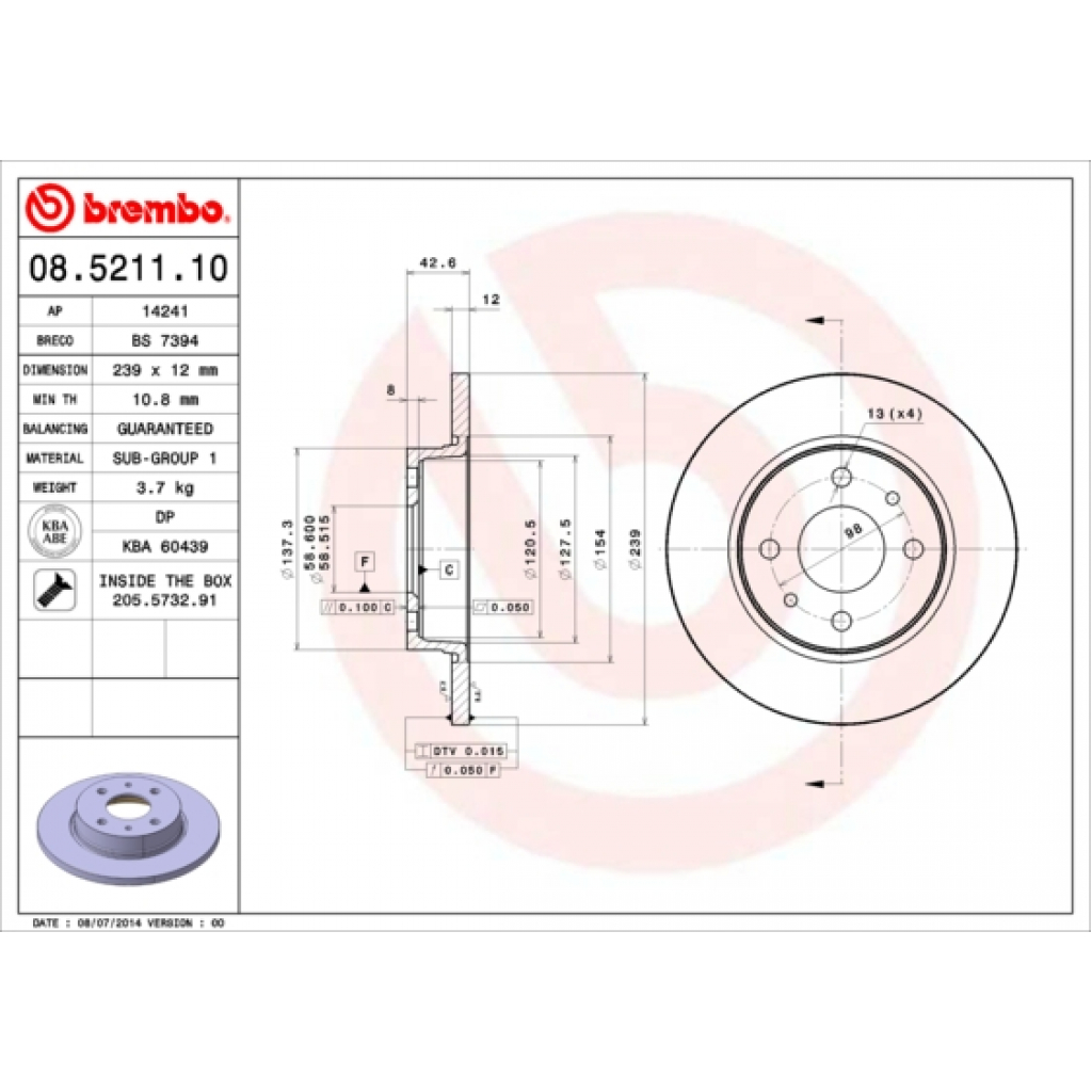 Гальмівний диск Brembo 08.5211.10 - зображення 1