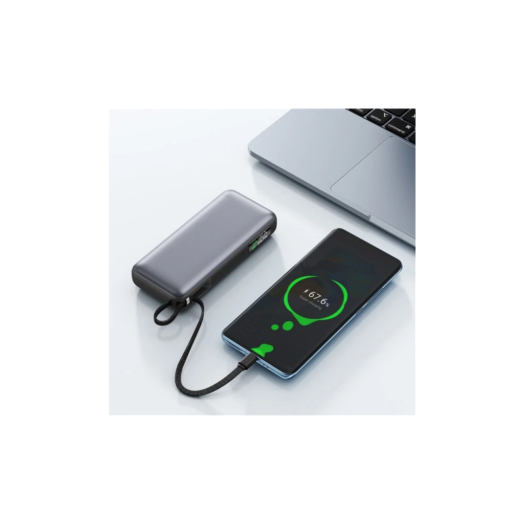 Батарея універсальна Acefast 20000mAh 130W PD, QC/3.0 USB-A+USB-C In/Out,build-in cable M22 Gray (6974316283904) - зображення 6
