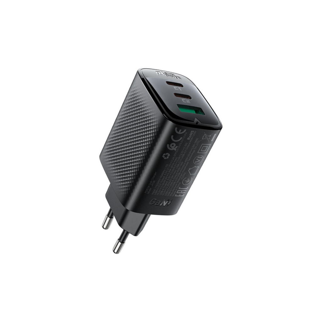 Зарядний пристрій Acefast 2xUSB-C + 1xUSB 67W GaN black (6974316284048) - зображення 2