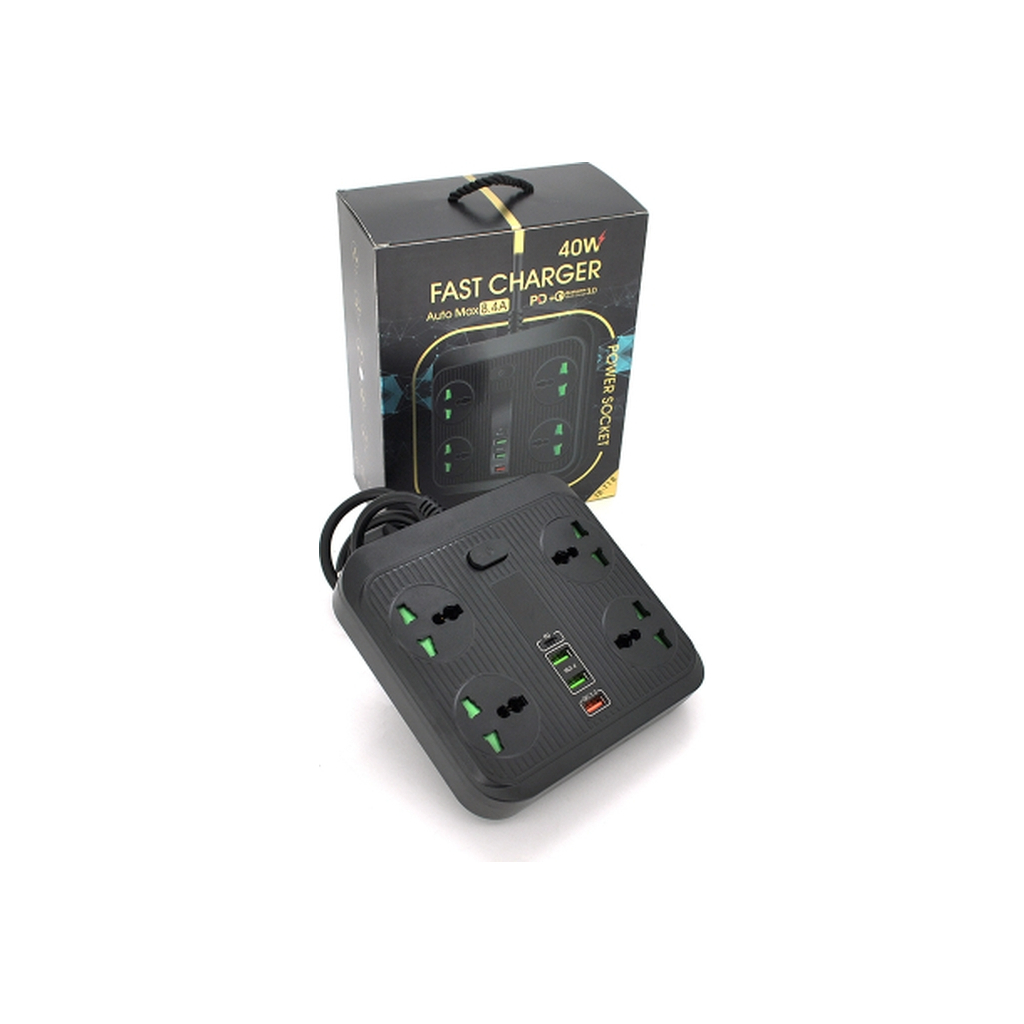 Мережевий фільтр живлення Voltronic TВ-Т18, 4роз, 2*USB+PD Black (OS-Т18-Black) - зображення 2