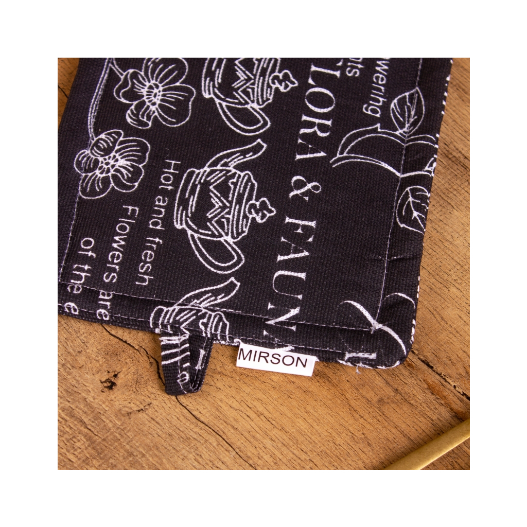 Кухонна прихватка MirSon рогожа/напівпанама №216 - Black flowers (2200006754411) - изображение 3