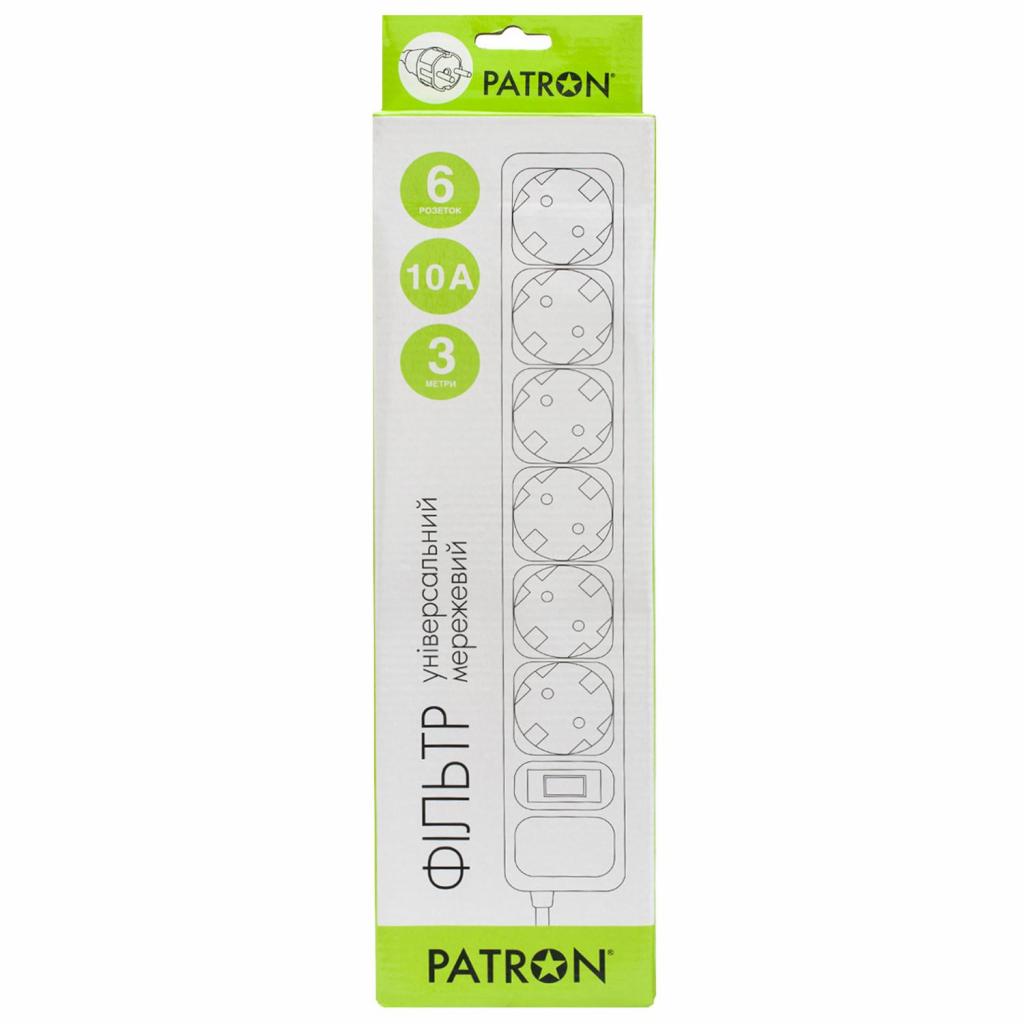 Мережевий фільтр живлення Patron 3.0 m3*1mm2 (SP-1063) 6 розеток BLACK (EXT-PN-SP-1063) - зображення 2
