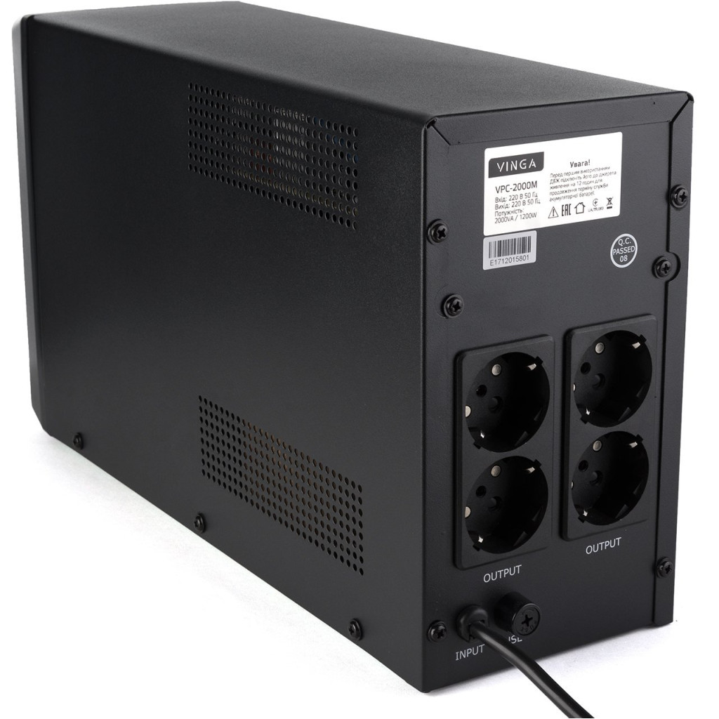 Пристрій безперебійного живлення Vinga LCD 2000VA metall case (VPC-2000M) - зображення 10