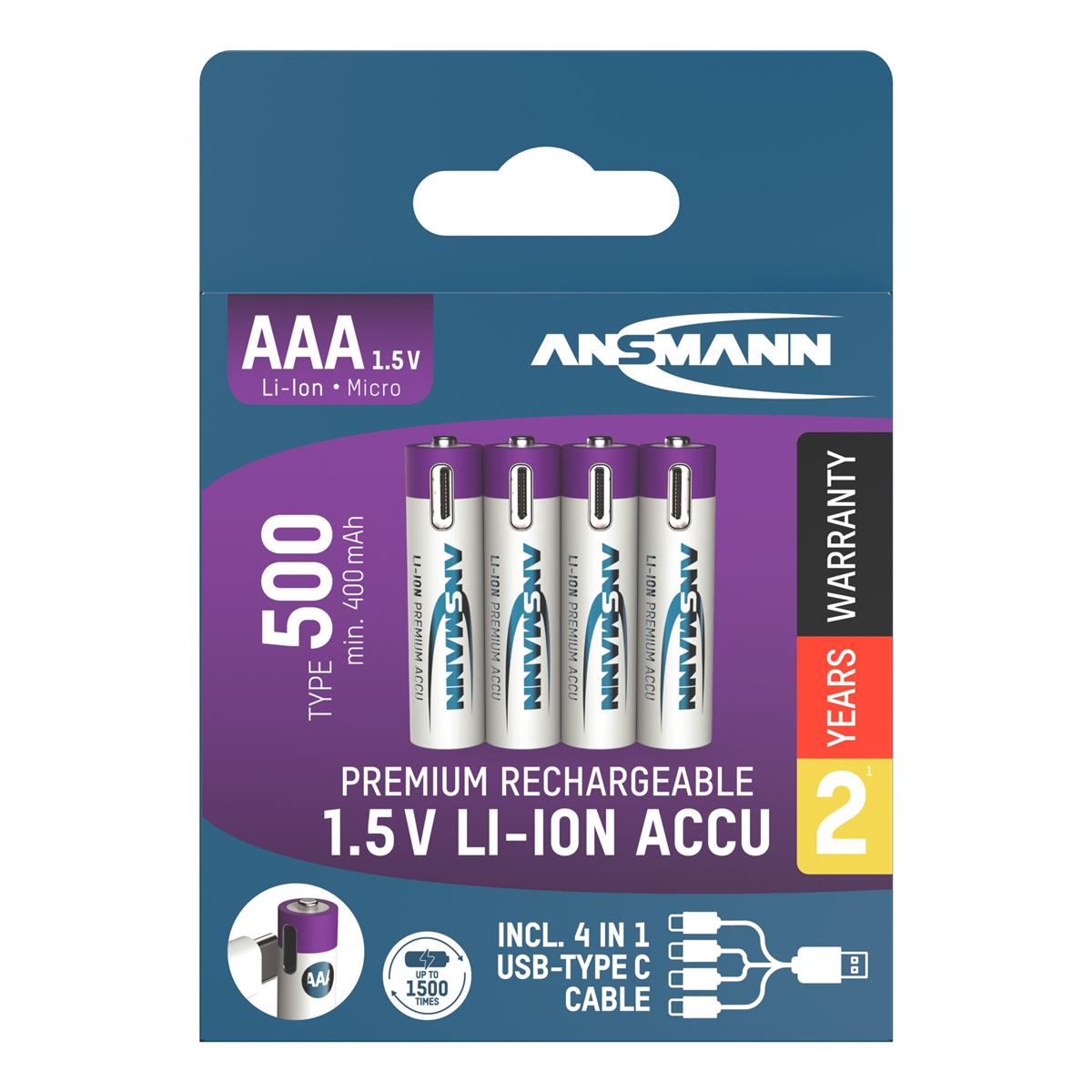 Акумулятори Ansmann AAA/HR03 Li-Ion 500 mAh BL 4 шт - изображение 1